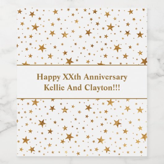 Weiße/goldene Stars mit einem Hochzeitsszenario Weinetikett (Einzelnes Label)