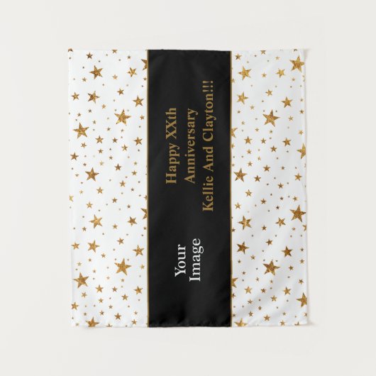 Weiße/goldene Stars mit Jubiläum der Botschaft/des Wandteppich (Vorderseite)