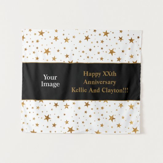 Weiße/goldene Stars mit Jubiläum der Botschaft/des Wandteppich (Vorderseite (Horizontal))