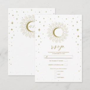 Weiße & goldene Sterne Himmels-Sonnenstrahl Mond A RSVP Karte