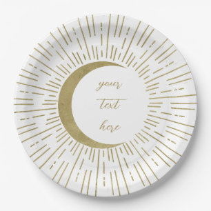 Weiße & goldene Sterne Himmelssonnen-Mond-Hochzeit Pappteller