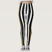 Weiße, goldene und schwarze Streifen Leggings (Vorderseite)