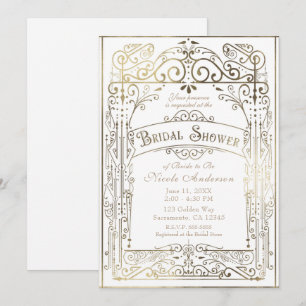 Weiße & goldene Vintage-Victorian-Glamour-Brautpar Einladung