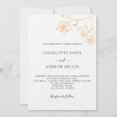 Weiße goldfarbene, florale, elegante Luxushochzeit Einladung (Vorderseite)