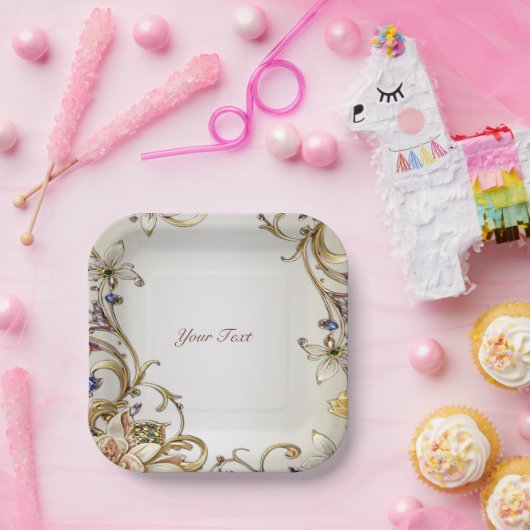 Weiße goldfarbene Papierplatte Pappteller (Party)