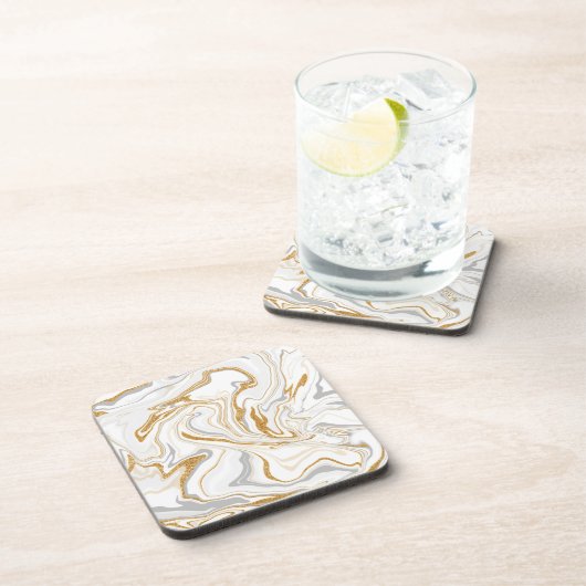 Weiße, goldfarbene und graue Marmor wie Wirbel Flu Getränkeuntersetzer (Rechte Seite)