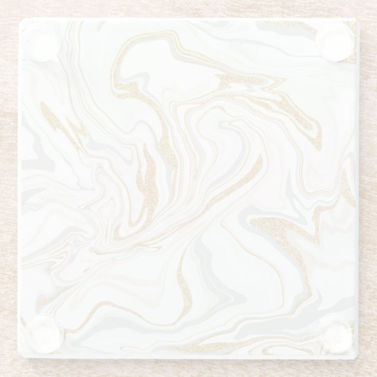 Weiße, goldfarbene und graue Marmor wie Wirbel Flu Glasuntersetzer (Rückseite)