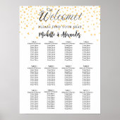 Weiße Goldherzen Moderne Hochzeitssitzkarte Poster (Vorne)