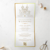 Weiße goldkatholische Kirche in einer Hochzeit Dreifach Gefaltete Einladung (Innenseite)