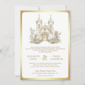 Weiße goldkatholische Kirche in einer Hochzeit Einladung (Vorderseite)