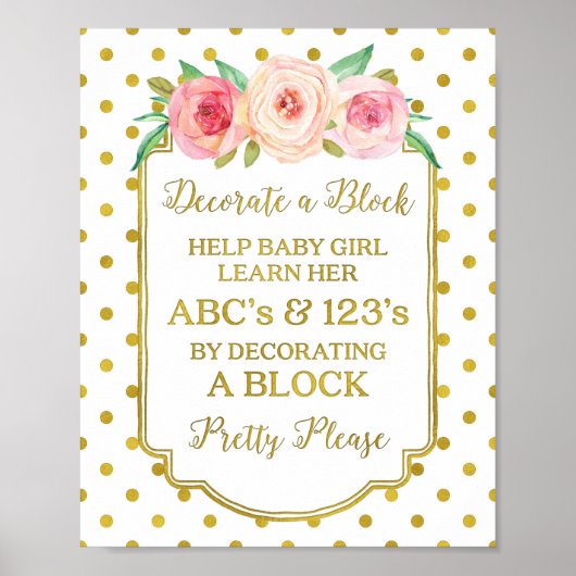 Weiße Goldpunkte dekorieren ein Blockspiel-Zeichen Poster (Vorne)