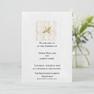 Weiße Goldreiher-Leinen-Anhänger Elegante Hochzeit Einladung