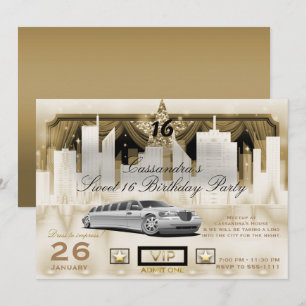 Weiße Goldstadt Nachtlichter Limousine Geburtstags Einladung