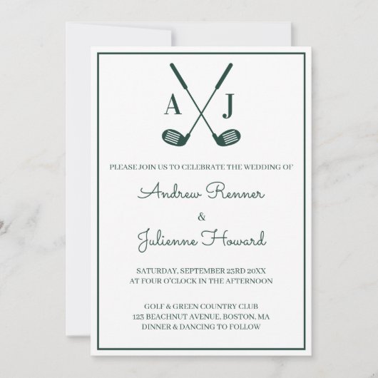 Weiße Golf-Hochzeit Einladung (Vorderseite)