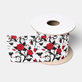 Weiße Gothic-Schleife mit roten Rosen und Fledermä Satinband