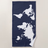 weiße grafische Weltkarte in tiefblau Strandtuch (Vorderseite)
