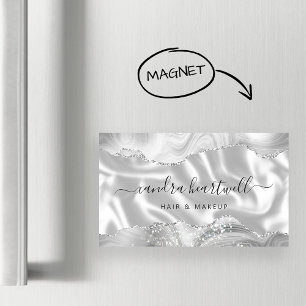 Weiße Graue Achat Silber Glitter Luxus Magnetische Visitenkarte