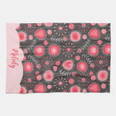 Weiße graue Herzen und Blume Blumenname Geschirrtuch (Horizontal)