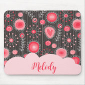 Weiße graue Herzen und Blume Blumenname Mousepad (Vorne)