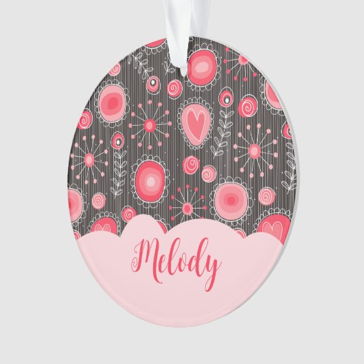 Weiße graue Herzen und Blume Blumenname Ornament (Vorderseite)