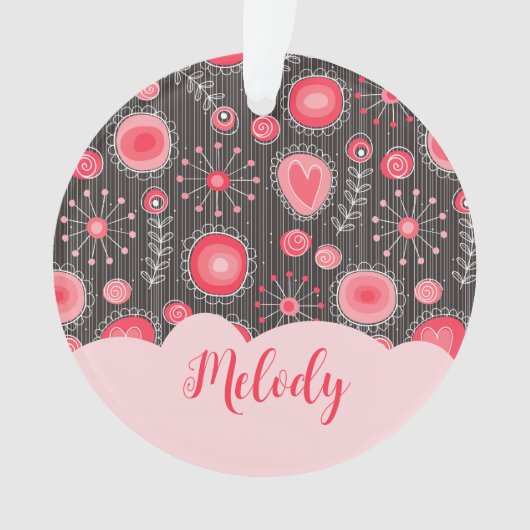 Weiße graue Herzen und Blume Blumenname Ornament (Vorderseite)