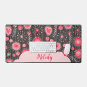 Weiße graue Herzen und Blume Blumenname Schreibtischunterlage (Tastatur & Maus)