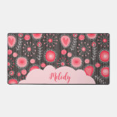 Weiße graue Herzen und Blume Blumenname Schreibtischunterlage (Vorderseite)