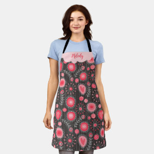 Weiße graue Herzen und Blume Blumenname Schürze