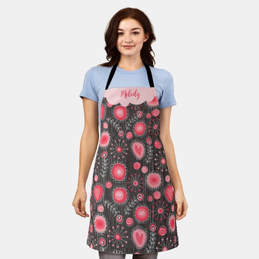 Weiße graue Herzen und Blume Blumenname Schürze (Getragen)