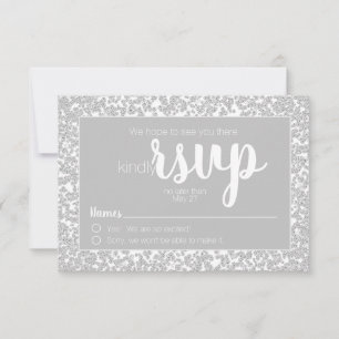 Weiße graue informelle Diamant-Glitter-Hochzeit RS RSVP Karte