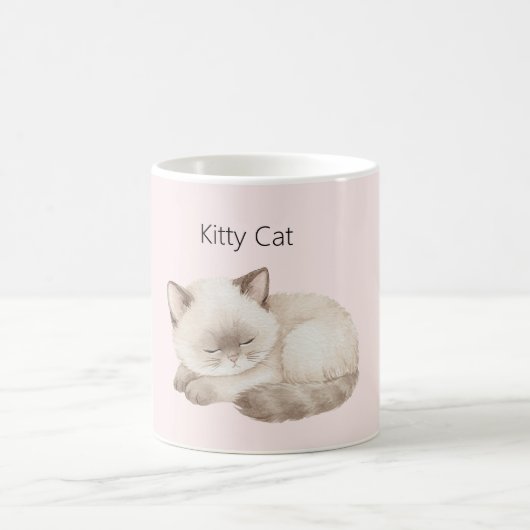 Weiße Graue Kitty Katze Kaffeetasse (Mittel)