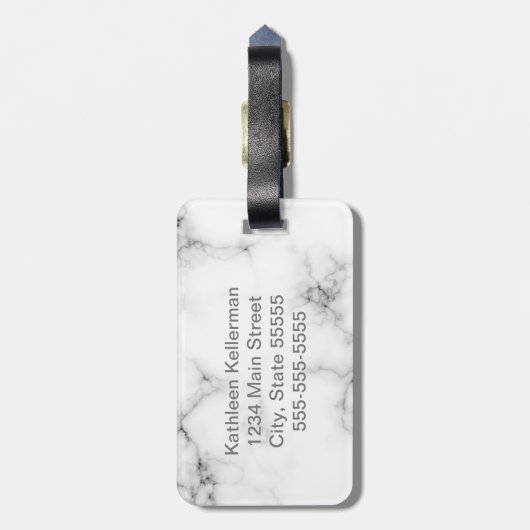 Weiße graue mit Monogramm Marmorierunginitiale Gepäckanhänger (Rückseite vertikal)