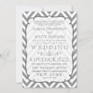 Weiße graue moderne Typografie Chevron-Hochzeit Einladung