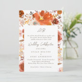 Weiße graue Terracotta Monogram Floral Border Einladung (Stehend Vorderseite)