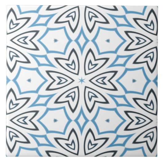 Weiße, graue und blaue geometrische Schneeflocke Fliese (Vorderseite)