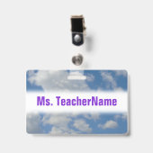 Weiße/graue Wolken und blauer Himmel + Lehrer-Name Ausweis (Vorderseite mit Clip)