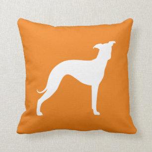 Weiße Grauhund-Silhouette Orange Kissen