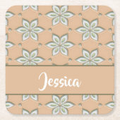 Weiße, gravierte Blume auf Bräune Rechteckiger Pappuntersetzer (Vorderseite)