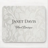 Weiße gravierte Blumen Silber Mousepad (Vorne)