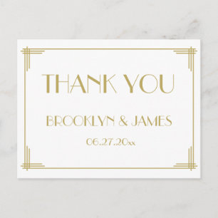 Weiße Great Gatsby Art Deco Hochzeit Danke Postkarte