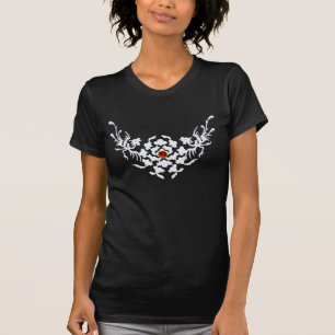 WEISSE GREIFE UND BLUMEN MIT ROTEM KARMINROTEM T-Shirt