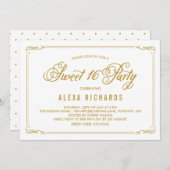 Weiße Grenze und Skript | Gold 16 . Geburtstag Einladung (Vorne/Hinten)