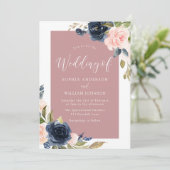 Weiße Grenze zwischen Navy und Blush Einladung (Stehend Vorderseite)