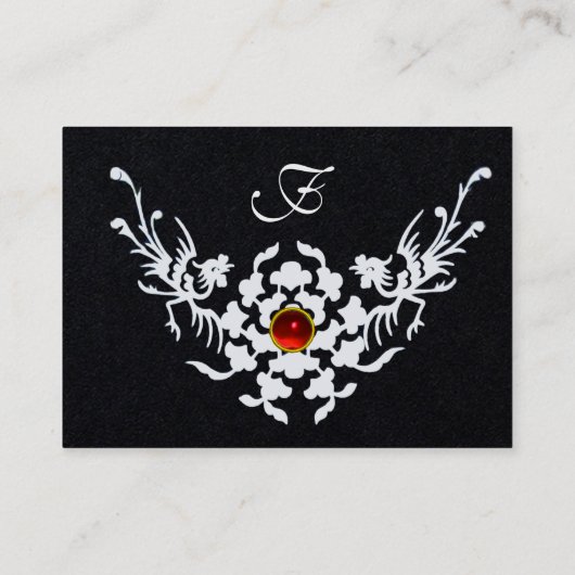 WEISSE GRIFFINEN, ROTES GEM FLORAL MONOGRAM Black Visitenkarte (Rückseite)