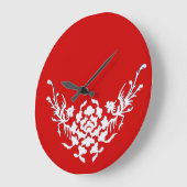 WEISSE GRIFFINEN UND BLUME IN ROT GROßE WANDUHR (Winkel)