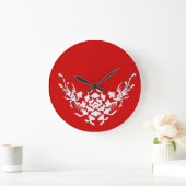 WEISSE GRIFFINEN UND BLUME IN ROT GROßE WANDUHR (Zuhause)