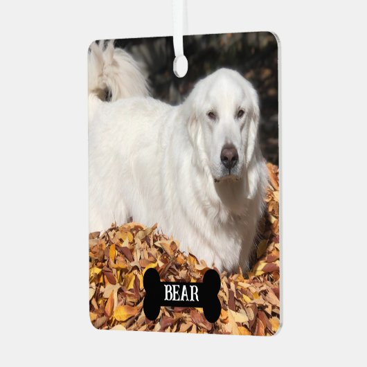 Weiße große Pyrenäen Tierschützer Hund Ornament Aus Metall (Vorderseite links)