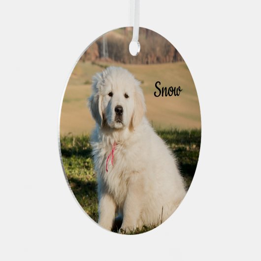 Weiße große Pyrenäen Tierschützer Welpe Ornament Aus Metall (Vorderseite Rechts)