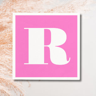 Weiße große stilvolle Monogramm Neonpink Serviette