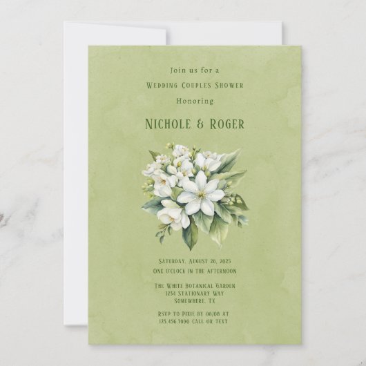 Weiße, grün gestrichene Brautpaare Dusche Einladung (Vorderseite)